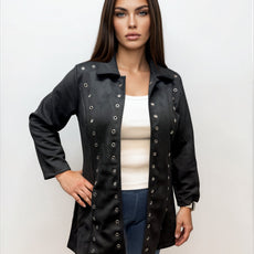 037- Vecceli Black Suede Coat with Grommetts