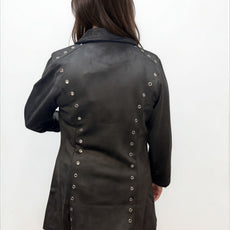037- Vecceli Black Suede Coat with Grommetts