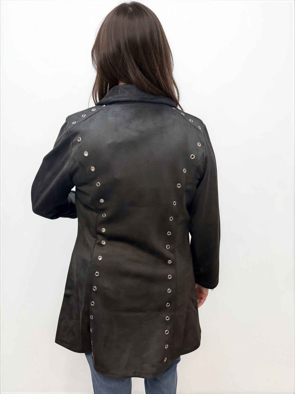 037- Vecceli Black Suede Coat with Grommetts