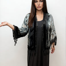 005- Aris. A Black and Grey Velvet Beaded Kimono
