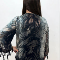 005- Aris. A Black and Grey Velvet Beaded Kimono