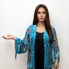 005- Arisa A Turquoise Velvet Beaded Kimono