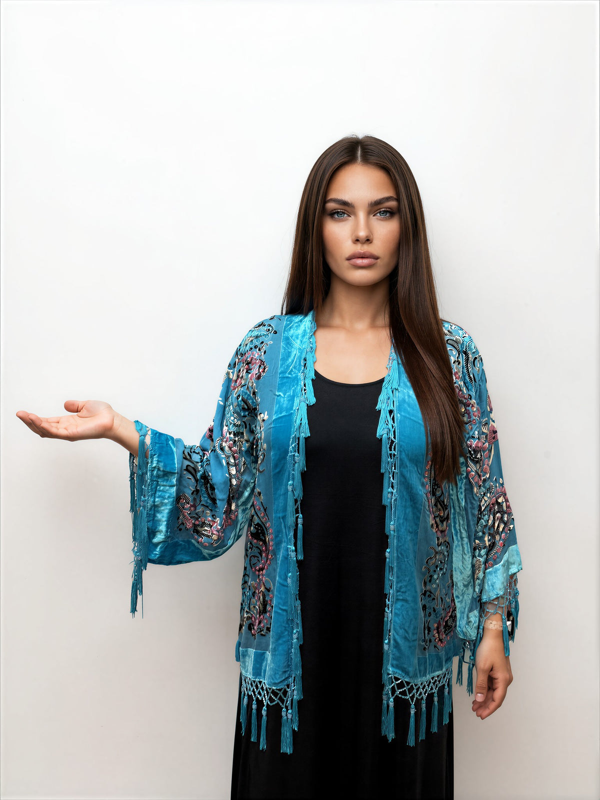 005- Arisa A Turquoise Velvet Beaded Kimono