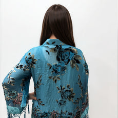 005- Arisa A Turquoise Velvet Beaded Kimono