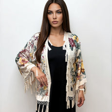 005- Aris A Ivory Floral Beaded Kimono