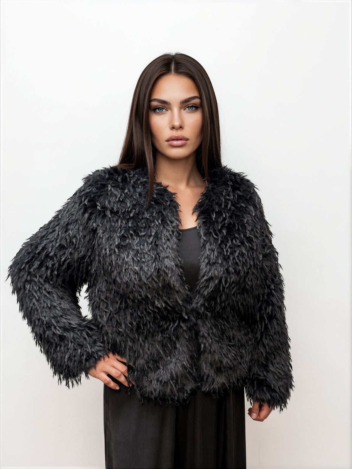 028- Nanette Lepore Shaggy Fur Jacket - Black