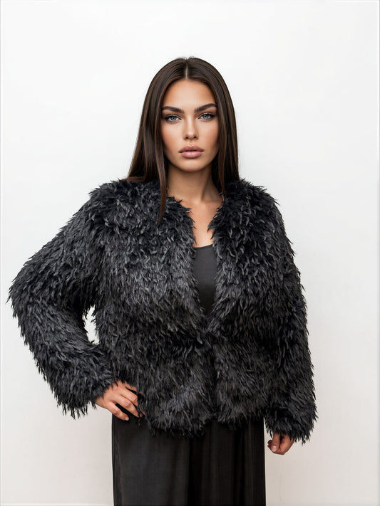 028- Nanette Lepore Shaggy Fur Jacket - Black