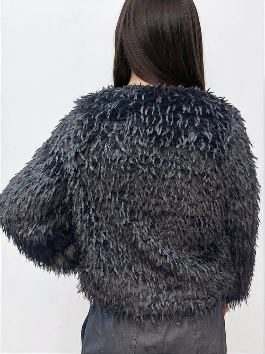 028- Nanette Lepore Shaggy Fur Jacket - Black
