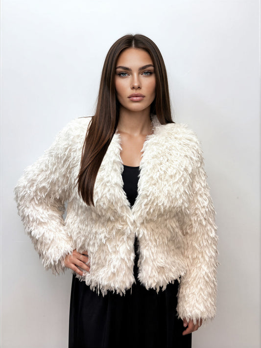 028- Nanette Lepore Shaggy Fur Jacket- White