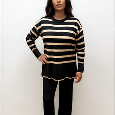 023- AZ Co.- Black Striped Sweater Set