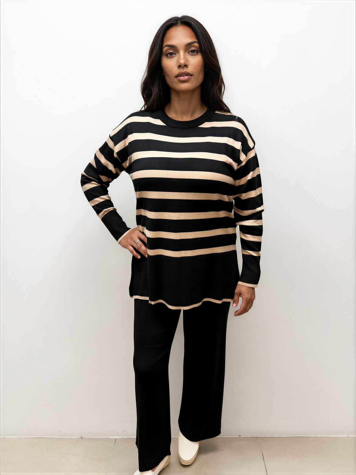 023- AZ Co.- Black Striped Sweater Set