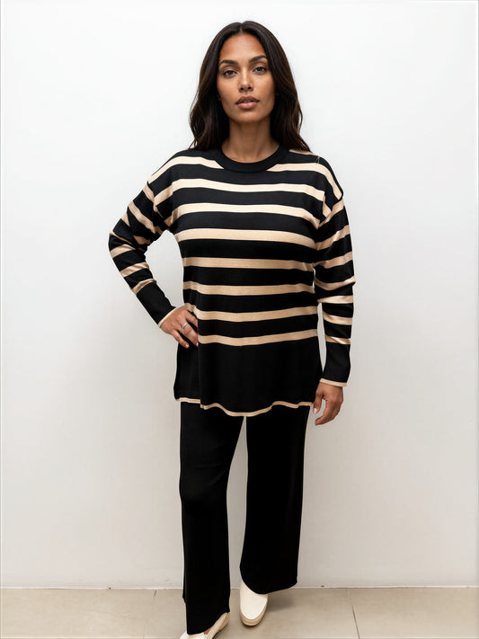 023- AZ Co.- Black Striped Sweater Set
