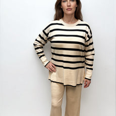023- AZ Co.- Cream Striped Sweater Set