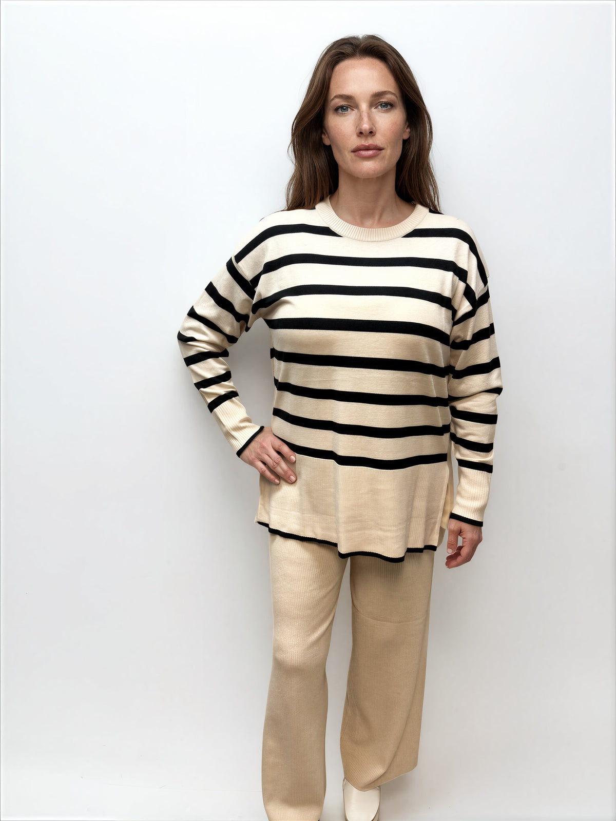 023- AZ Co.- Cream Striped Sweater Set
