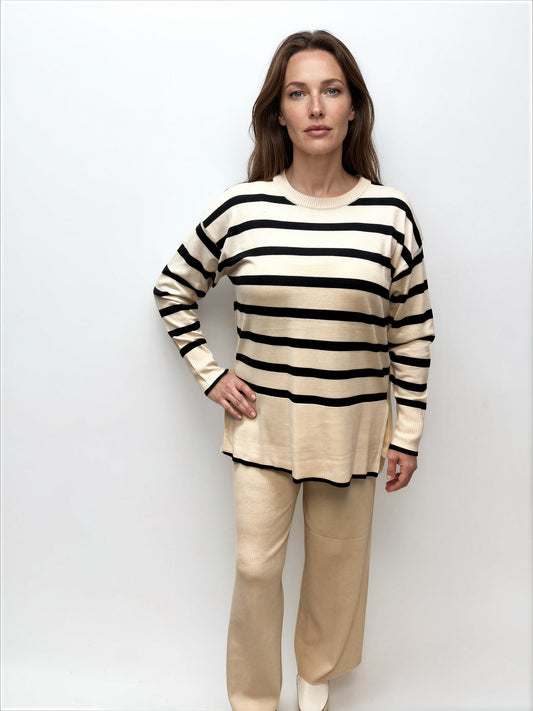 023- AZ Co.- Cream Striped Sweater Set