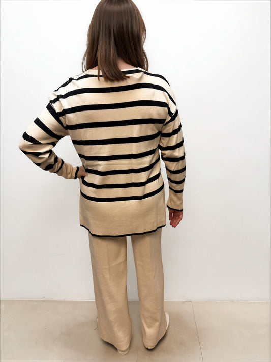 023- AZ Co.- Cream Striped Sweater Set