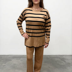 023- AZ Co.- Caramel Striped Sweater Set