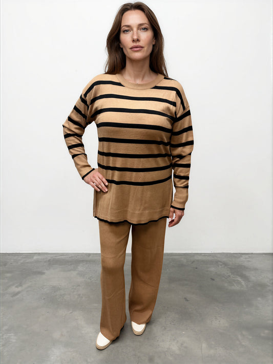 023- AZ Co.- Caramel Striped Sweater Set