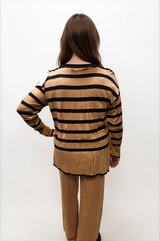 023- AZ Co.- Caramel Striped Sweater Set