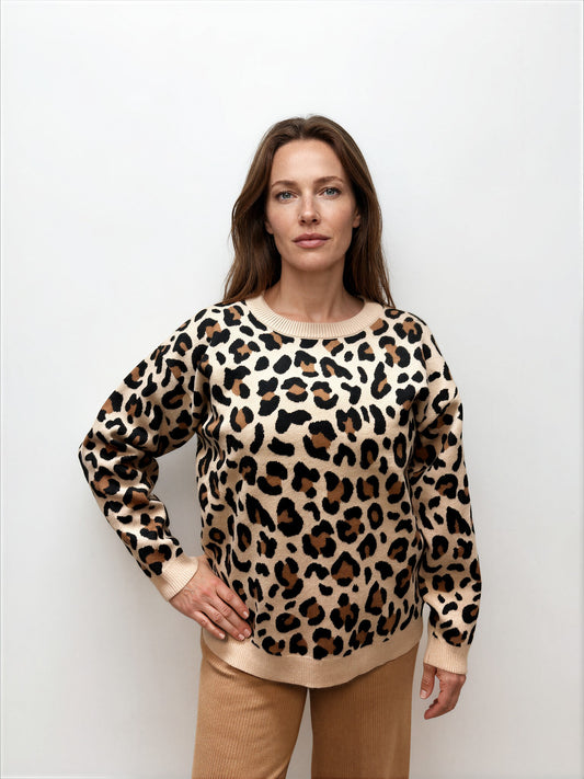 023- AZ Co. Animal Crewneck Sweater- Beige