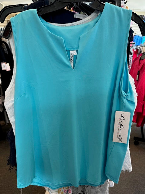 001- LuLu B Sleeveless Hi-Lo Sleeveless Top - Turquoise