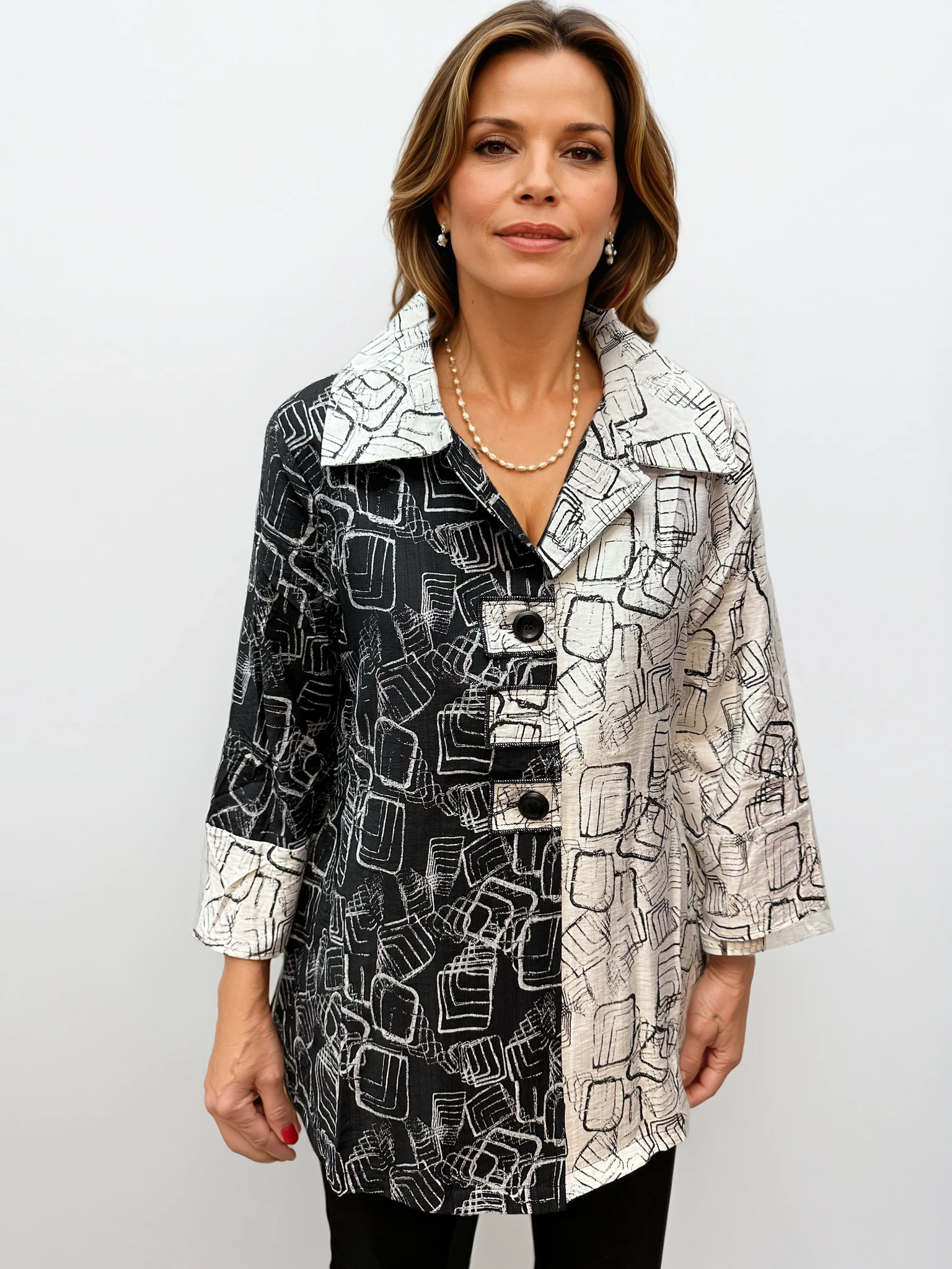 008- Kamana Black and White Combo Button Jacket