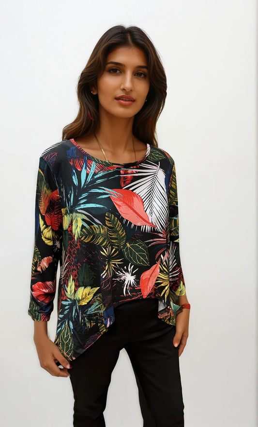 026- Focus JJ Tropical Fern Shark Bite Top