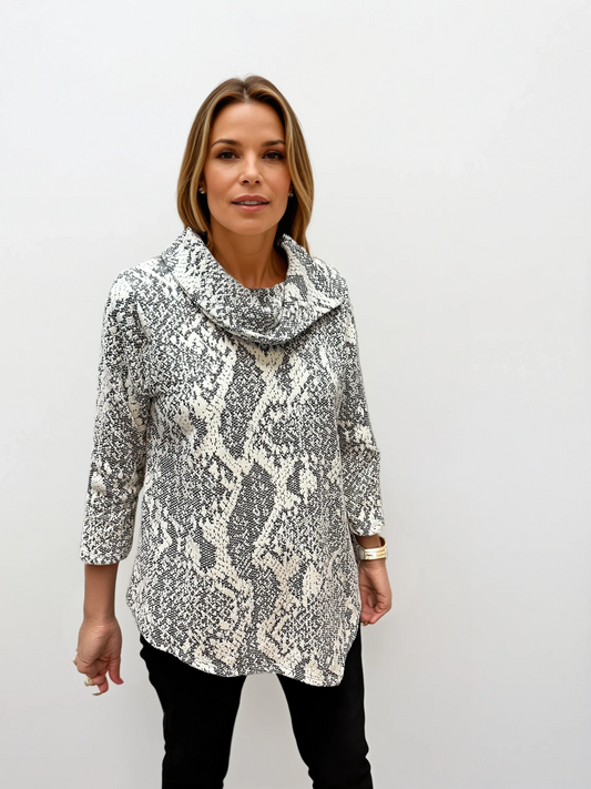 036- Ruby Road Python Print Asymmetrical Top