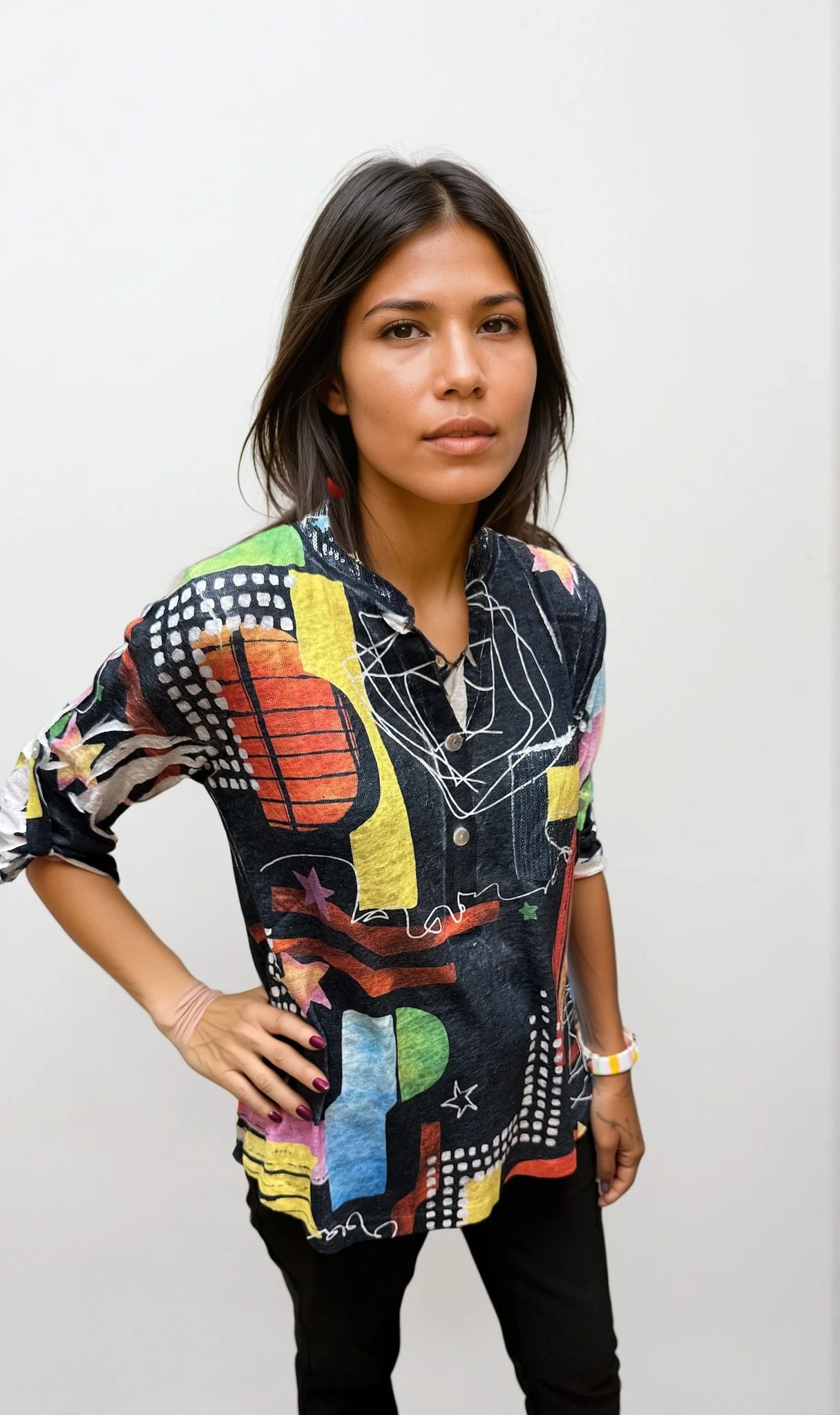 071- Impulse Black and Bright Star Sequins Pocket Top