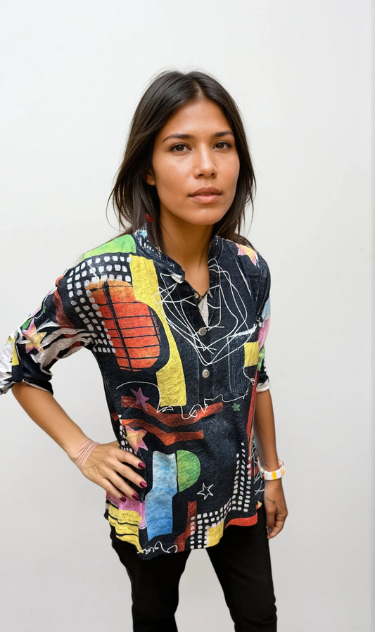 071- Impulse Black and Bright Star Sequins Pocket Top