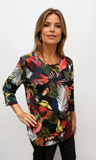 026- Focus JJ Black Tropical Ferns Top - black