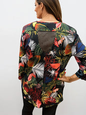 026- Focus JJ Black Tropical Ferns Top - black