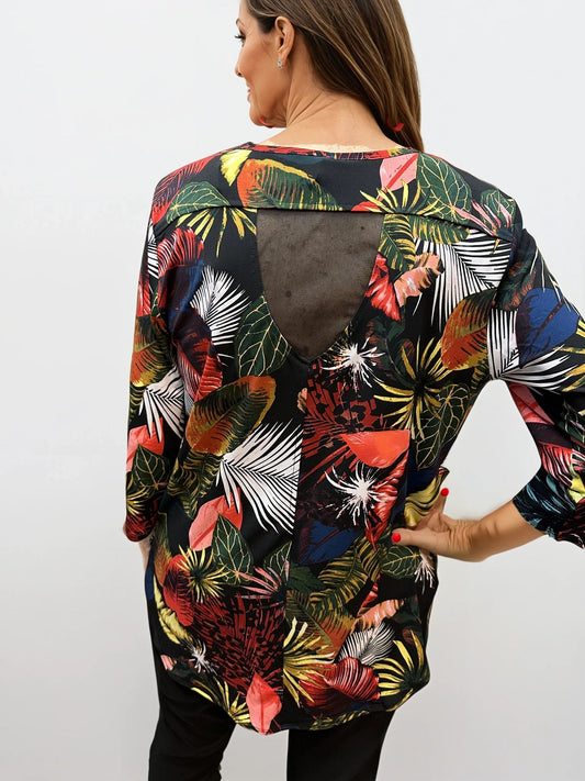 026- Focus JJ Black Tropical Ferns Top - black