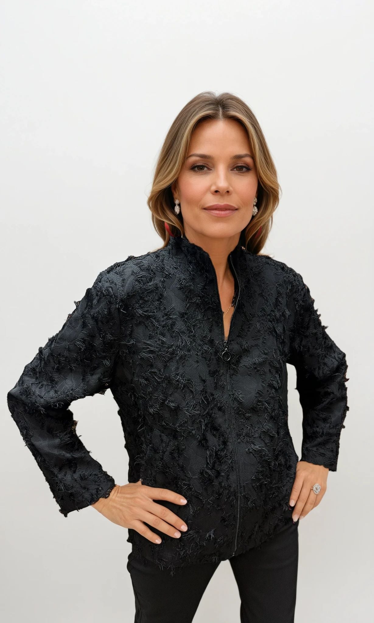 026- Focus JJ Black Shaggy Zip Up Jacket