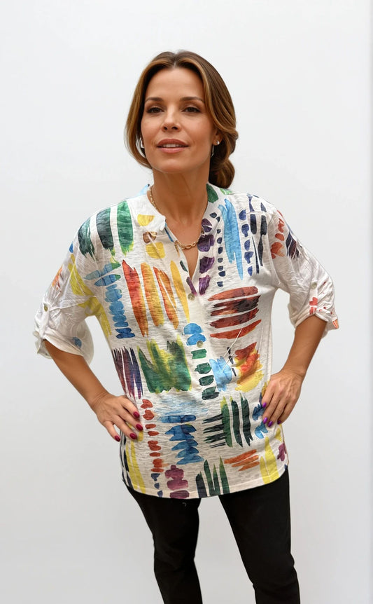 071- Impulse White with Bright Watercolor Strokes Top