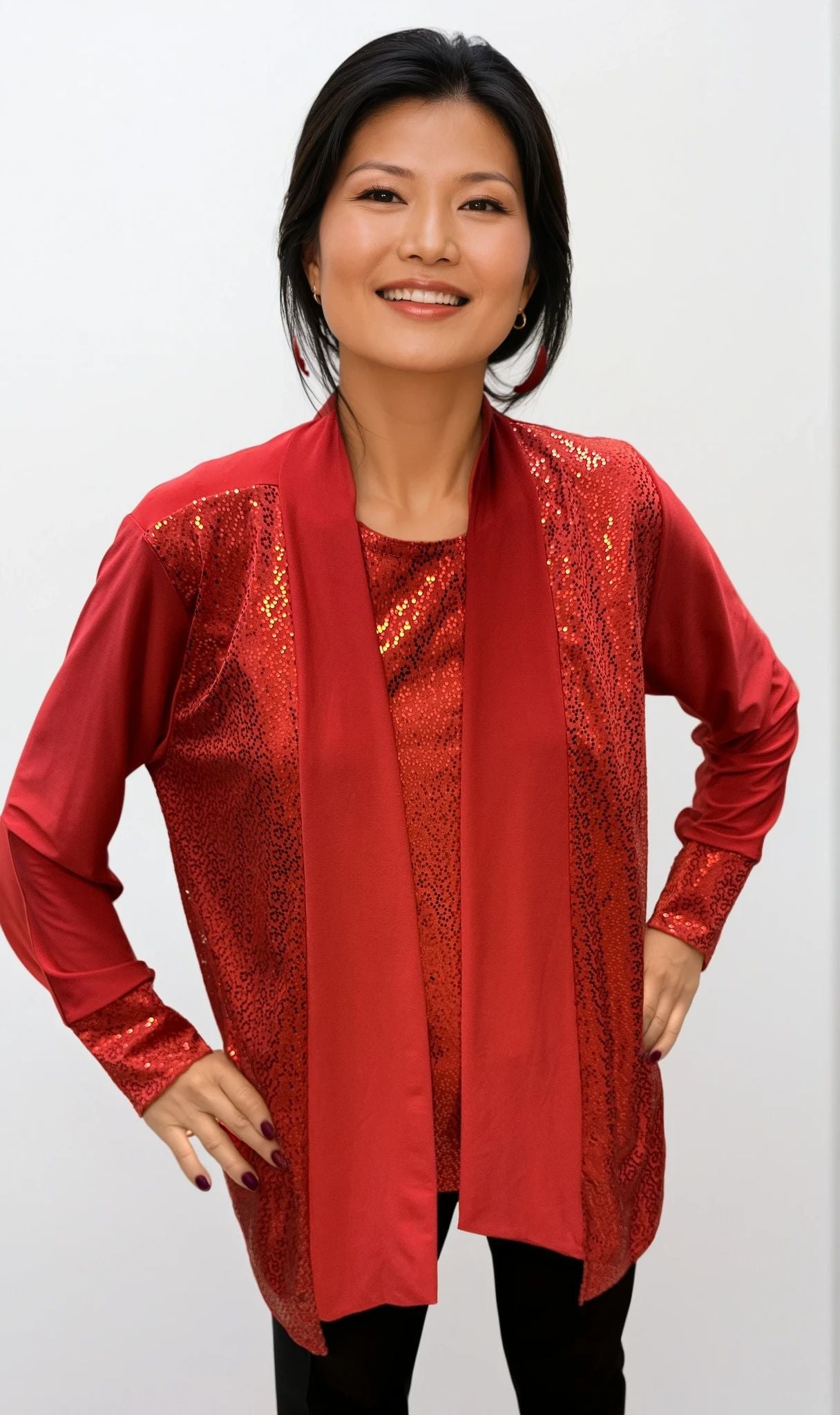 019- Jostar Red Sparkle Tank and Jacket Set