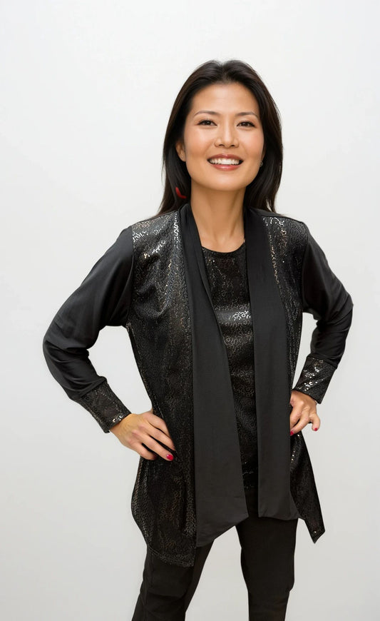 019- Jostar Black Sparkle Tank and Jacket Set