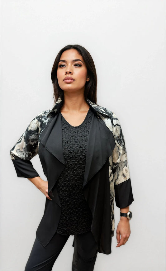 070- Pretty Woman Shades of Grey and Black Trimmed Kimono