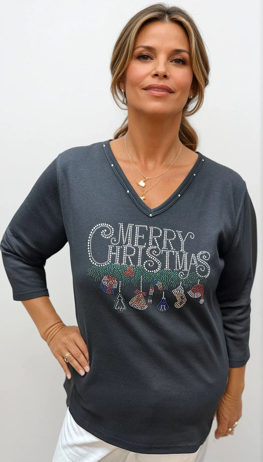 051- Marcel Fashions Merry Christmas Green Garland with Ornaments Gem Top