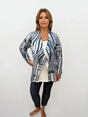 008- Kamana Blue and White Open Front Cardigan