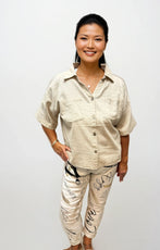 063- Bella Amore Gold Splashes on Beige Stretch Pants