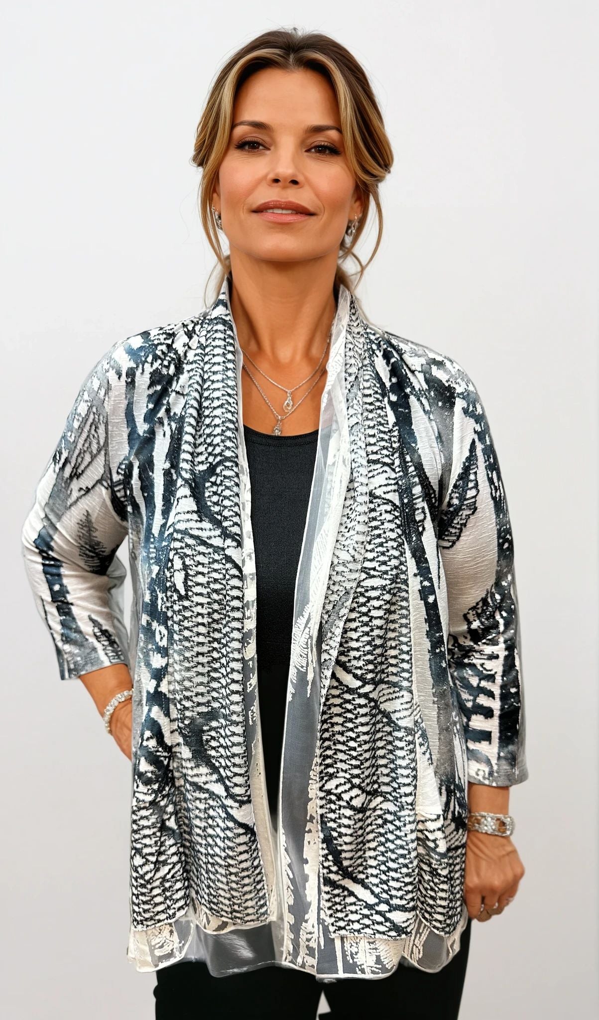 008- Kamana White and Denim Burn-Out Kimono