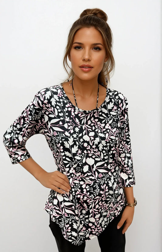 001- LuLu B Hot Pink and Black with White Asymmetrical Top