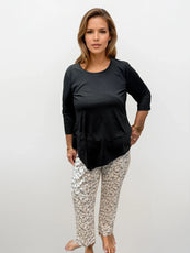 001- LuLu B Black 3/4 Sleeve Asymmetrical Top