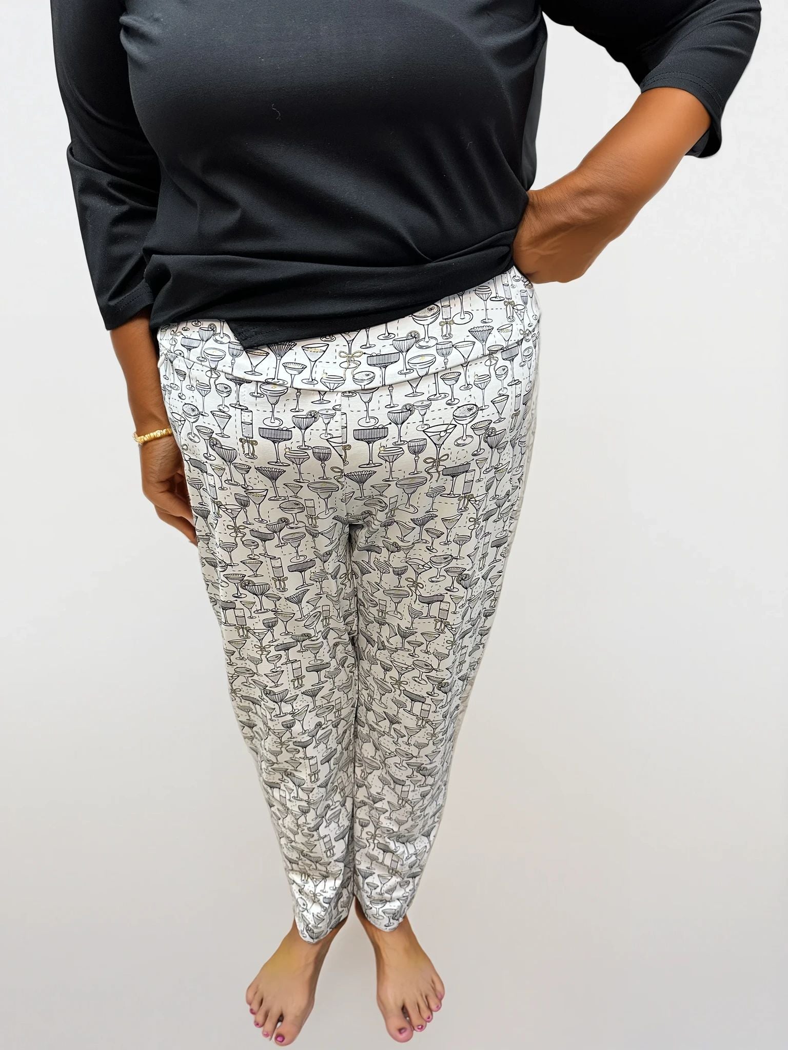 001- LuLu B White with Black Cocktail Print Pants