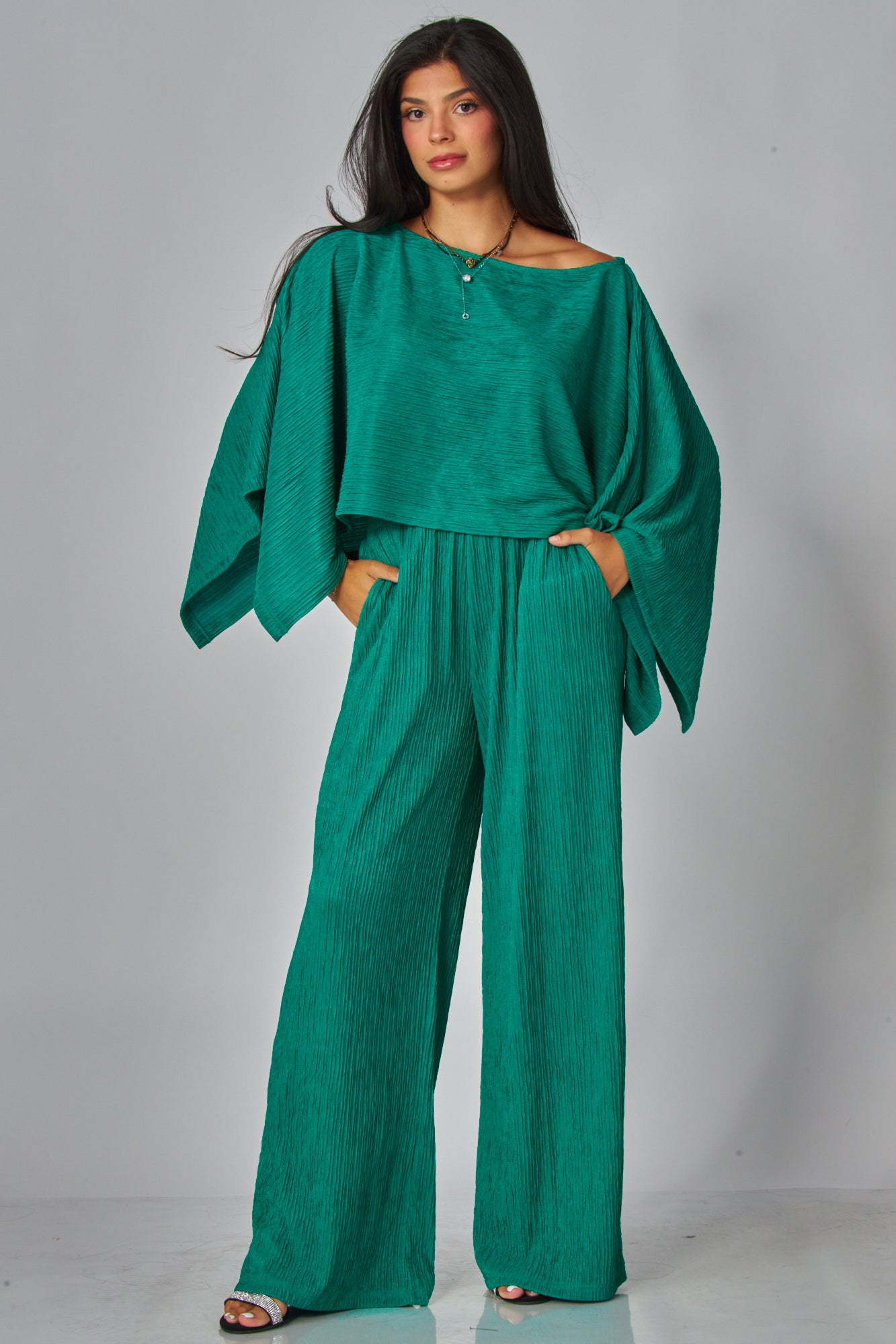 066- Love Poem Cape Top 2 Piece Set- Emerald Green
