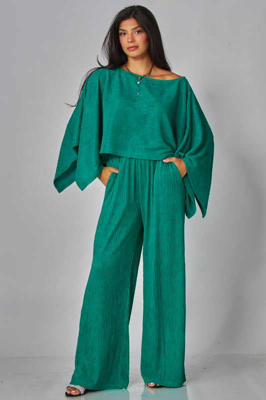 066- Love Poem Cape Top 2 Piece Set- Emerald Green