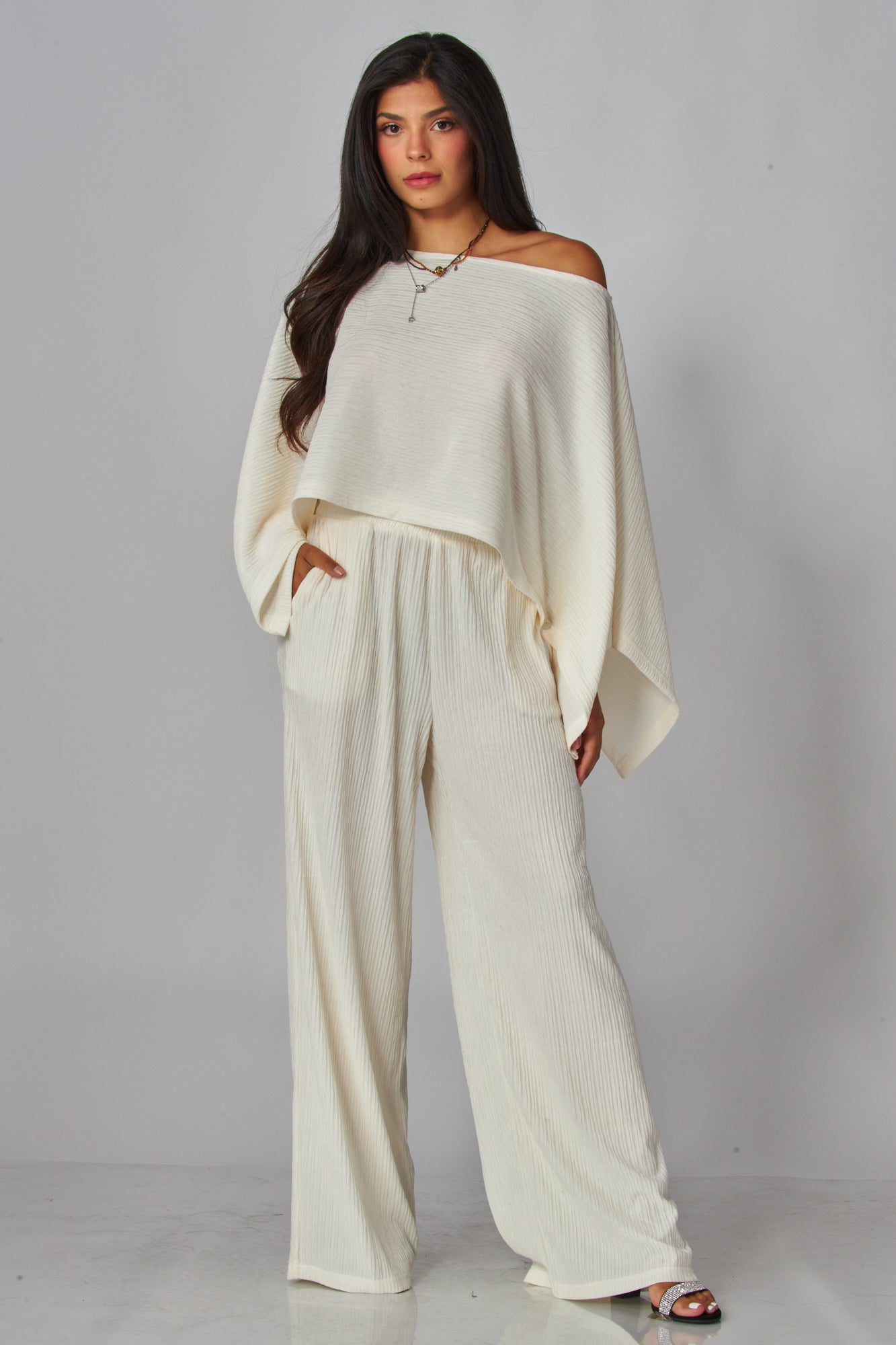 066- Love Poem Cape Top 2 Piece Set- Off White