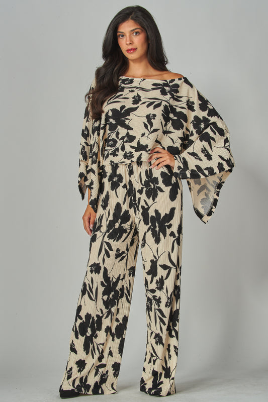 066- Love Poem Black and Ivory Floral Cape Top 2 pc. set