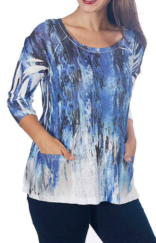 071- Impulse Shades of Blue Sequin 2 Pocket Top